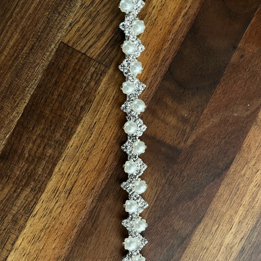 Elegant Silver and White Belt from David’s Bridal